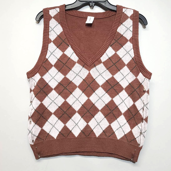 Abound Tops - Abound Argyle Print Safety Pin Vest Small